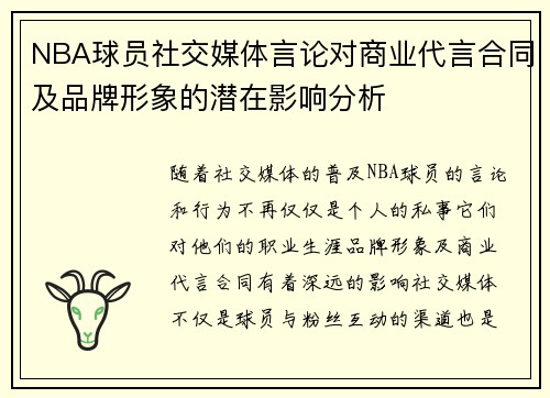 NBA球员社交媒体言论对商业代言合同及品牌形象的潜在影响分析