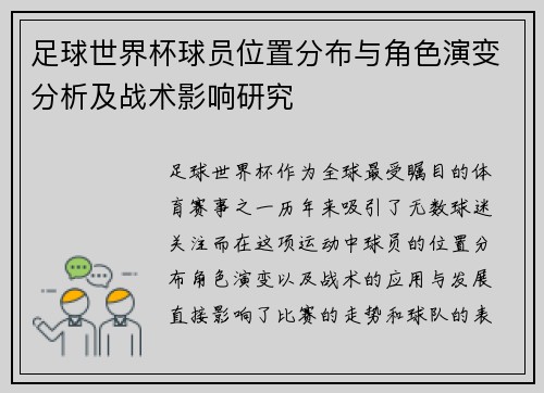 足球世界杯球员位置分布与角色演变分析及战术影响研究