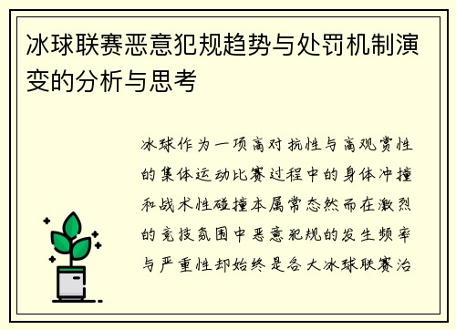冰球联赛恶意犯规趋势与处罚机制演变的分析与思考